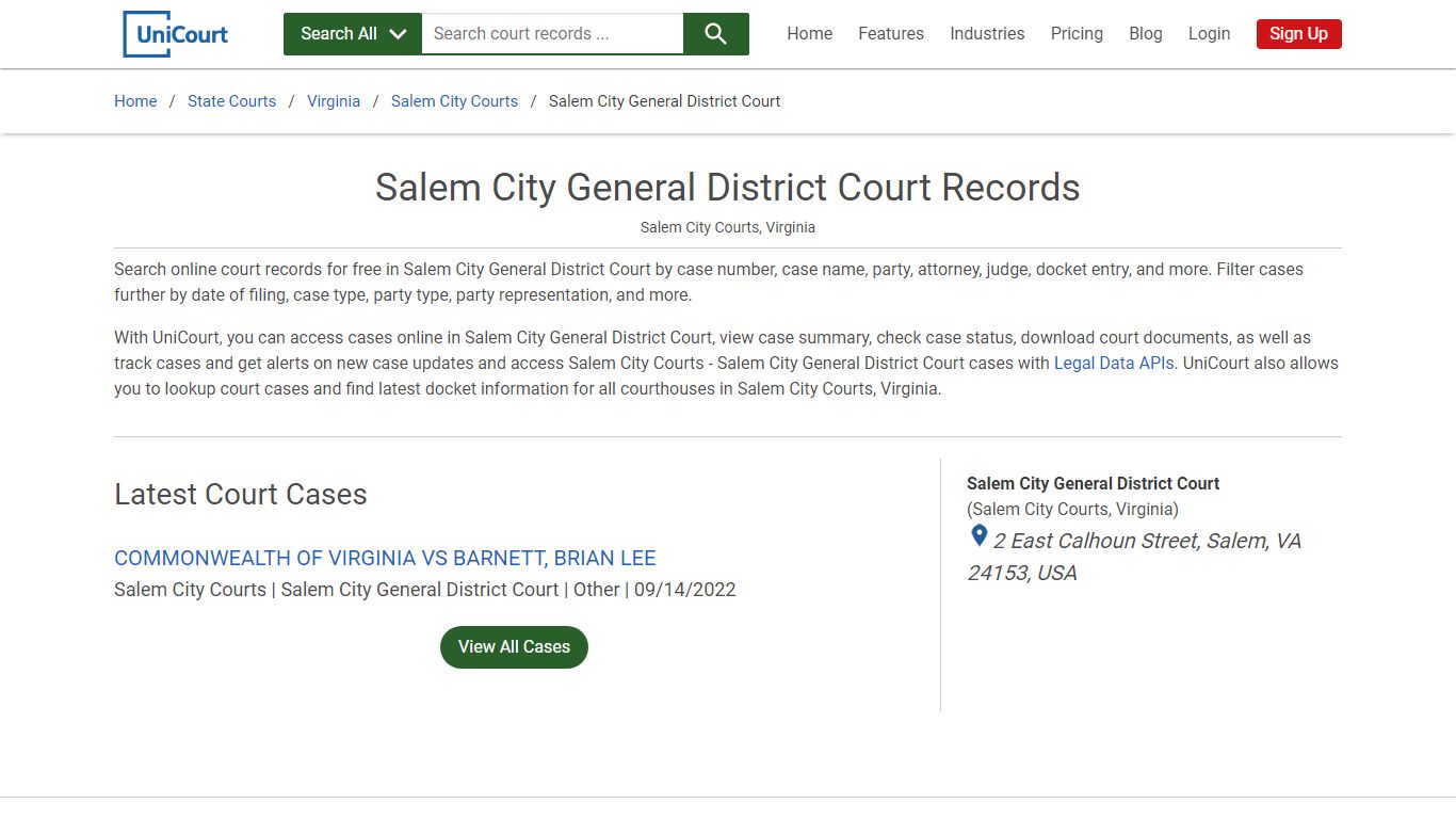Salem City General District Court Records | Salem City | UniCourt