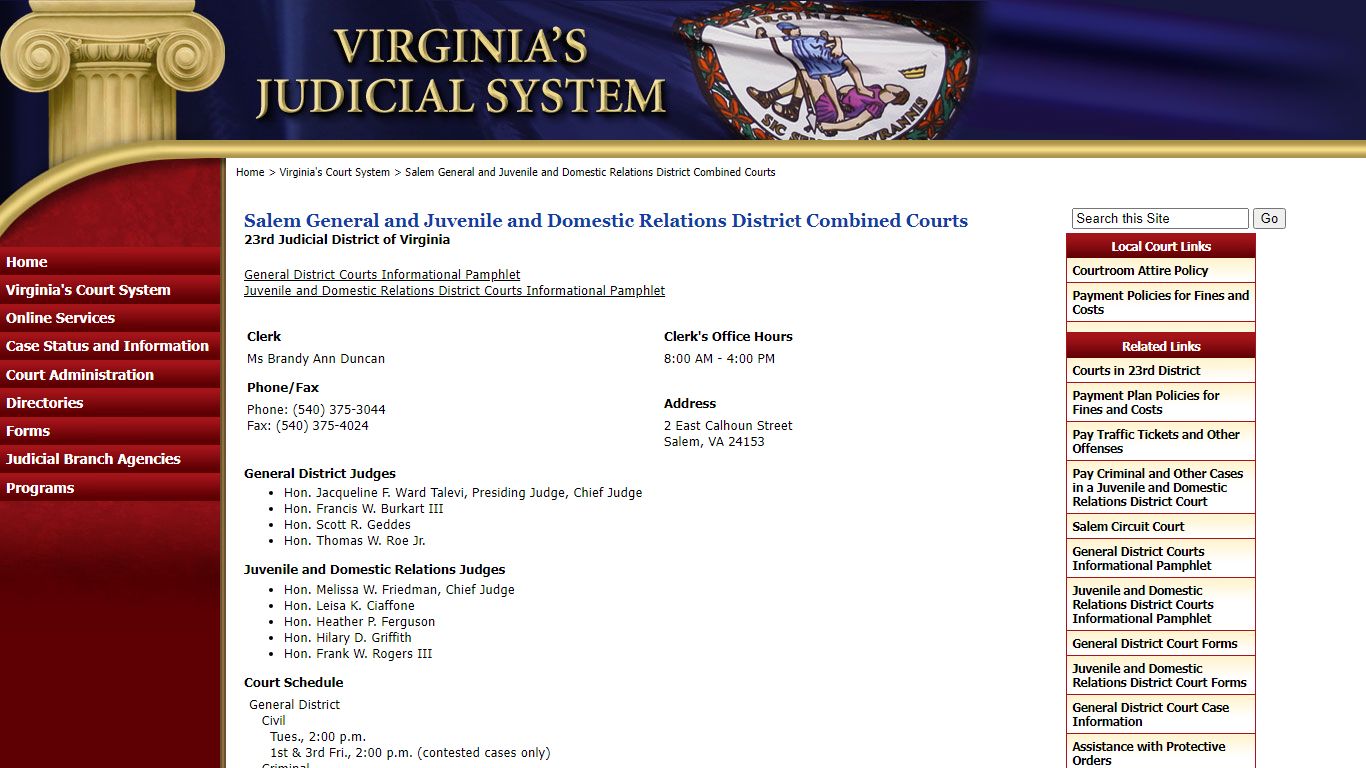 Salem General and Juvenile and Domestic Relations District Combined Courts