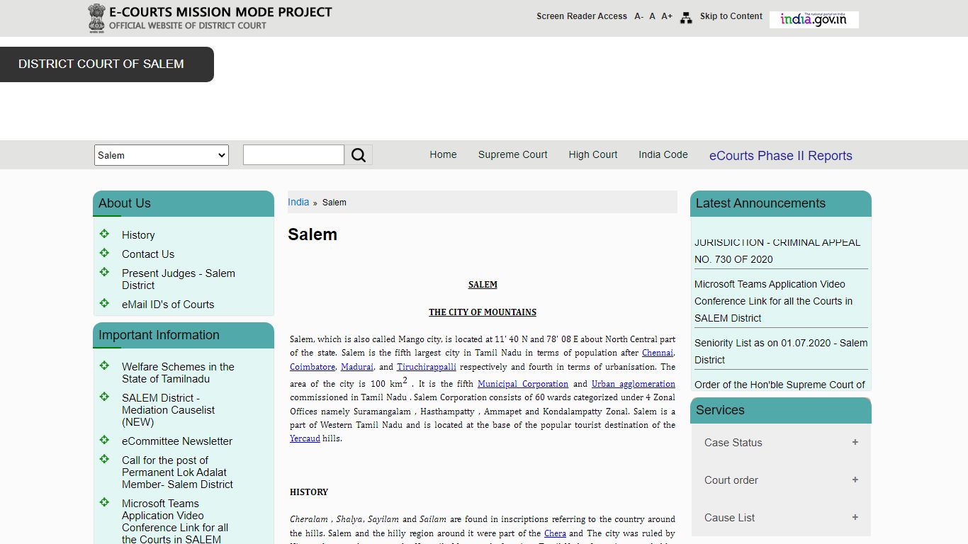Salem/District Court in India | Official Website of District Court of India